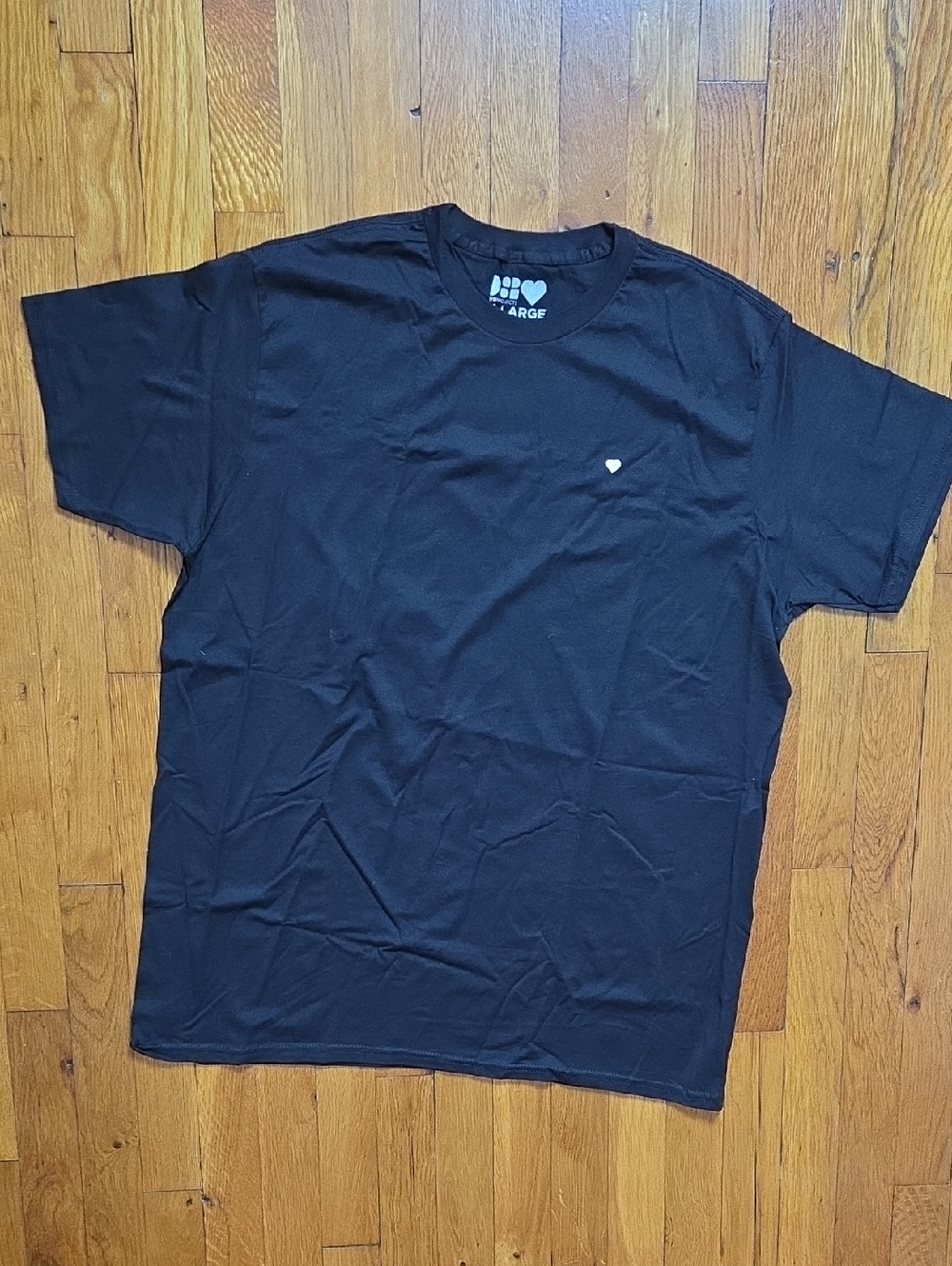 Men's Black Crewneck T-Shirt with Small Heart Logo